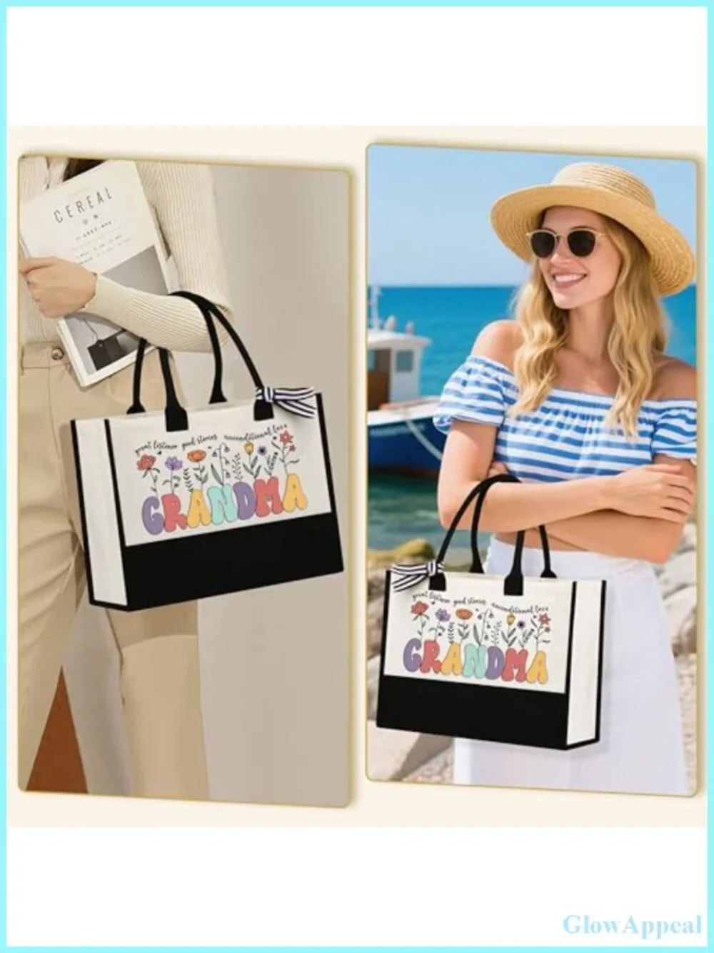 Grandma Gift Set - 8-in-1 Canvas Tote, Bracelet, Candles, Mug, Socks & Cards